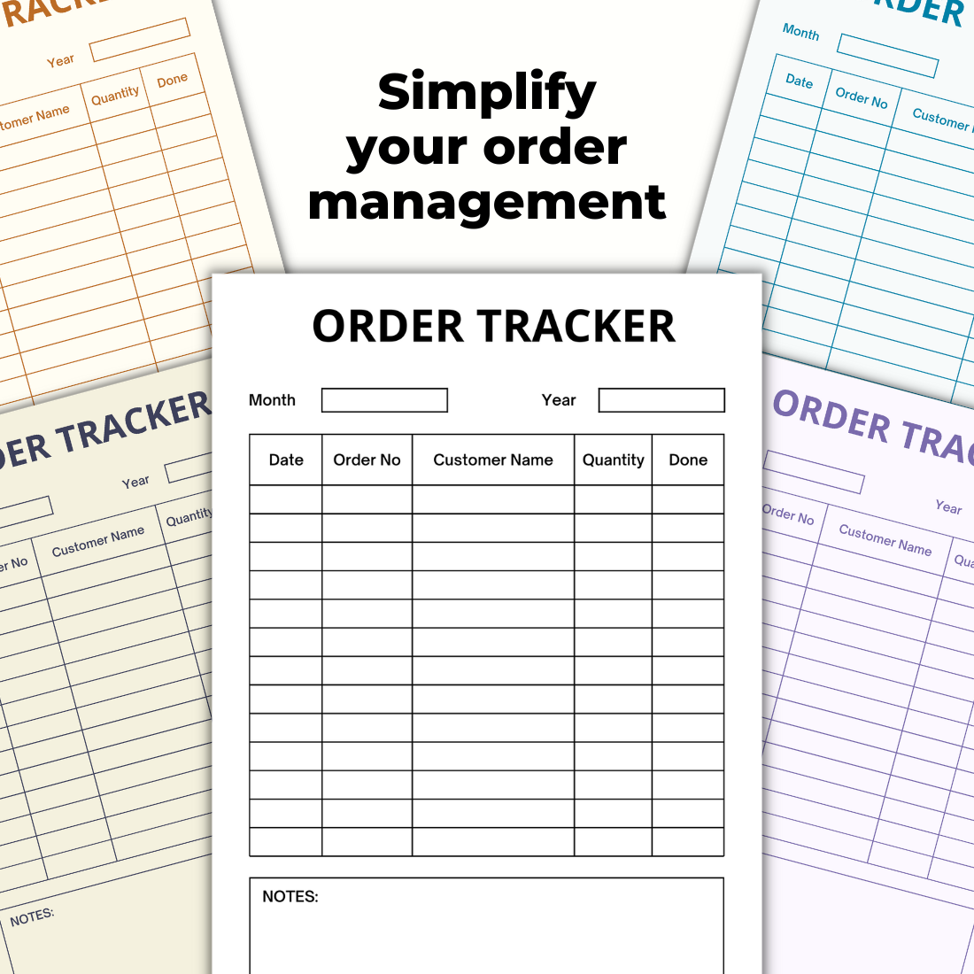 5 Colorful Minimalist Order Tracker Planners preview image.