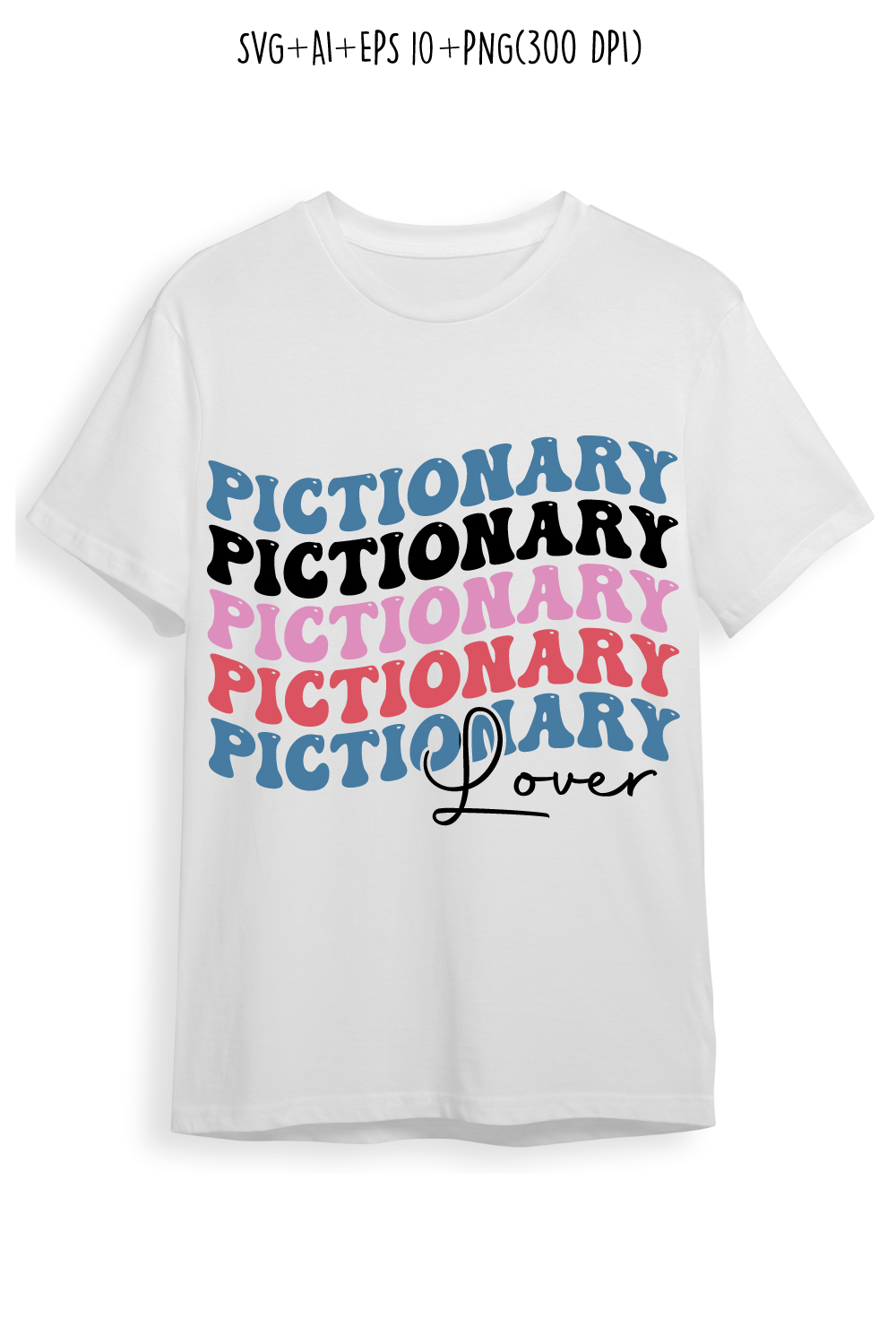 Pictionary lover indoor game retro typography design for t-shirts, cards, frame artwork, phone cases, bags, mugs, stickers, tumblers, print, etc pinterest preview image.