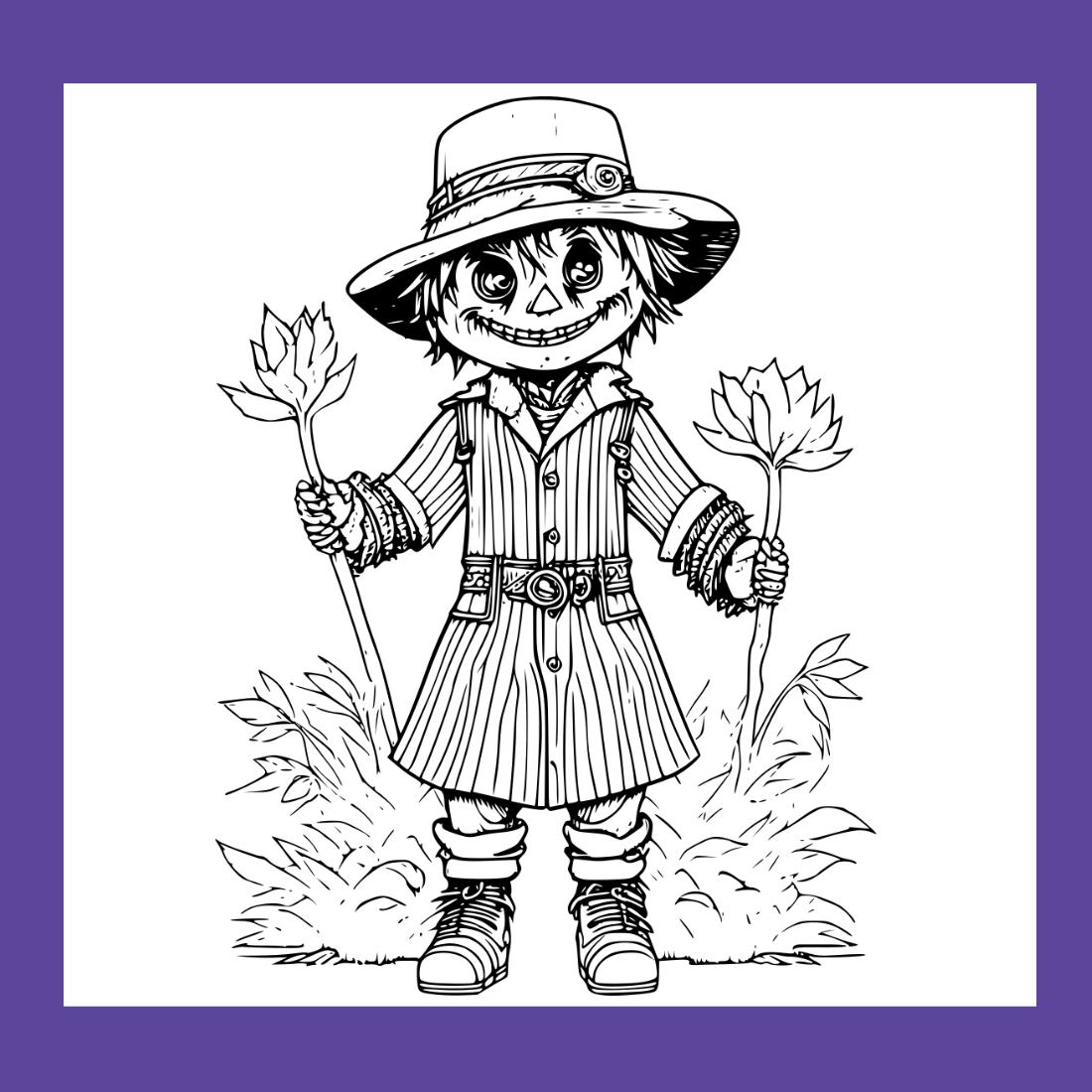 coloring pages bundle for adults,A illustration of cute scarecrow character preview image.