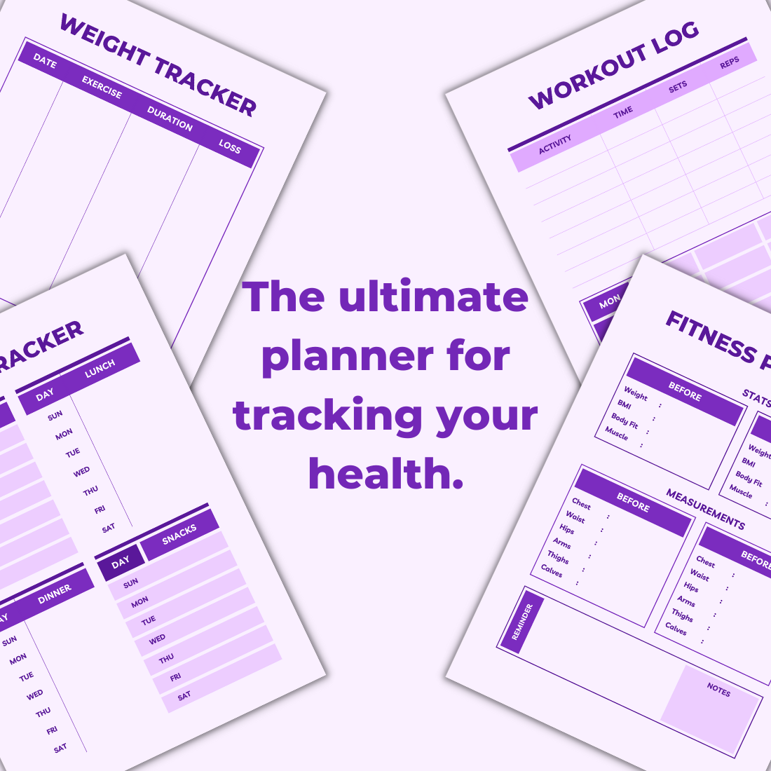 Food Fitness Tracker Planner Template preview image.