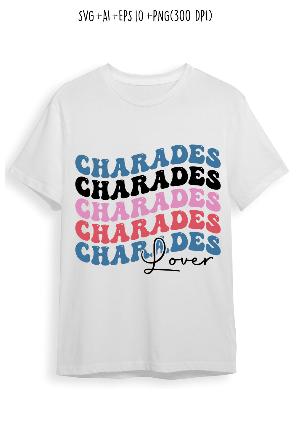 Charades lover indoor game retro typography design for t-shirts, cards, frame artwork, phone cases, bags, mugs, stickers, tumblers, print, etc pinterest preview image.