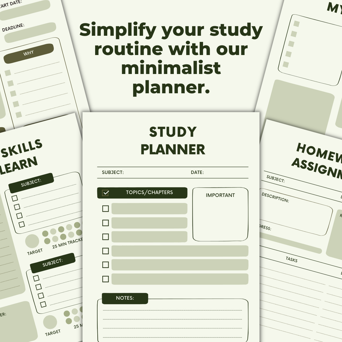 Minimalist Full Study Planner Template preview image.