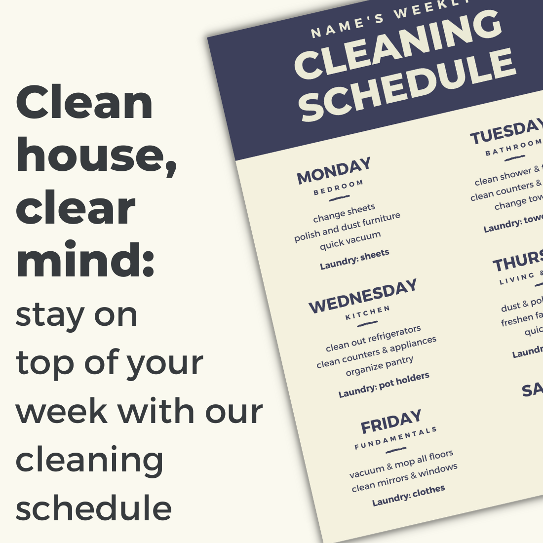 Editable Modern Weekly Cleaning Schedule preview image.