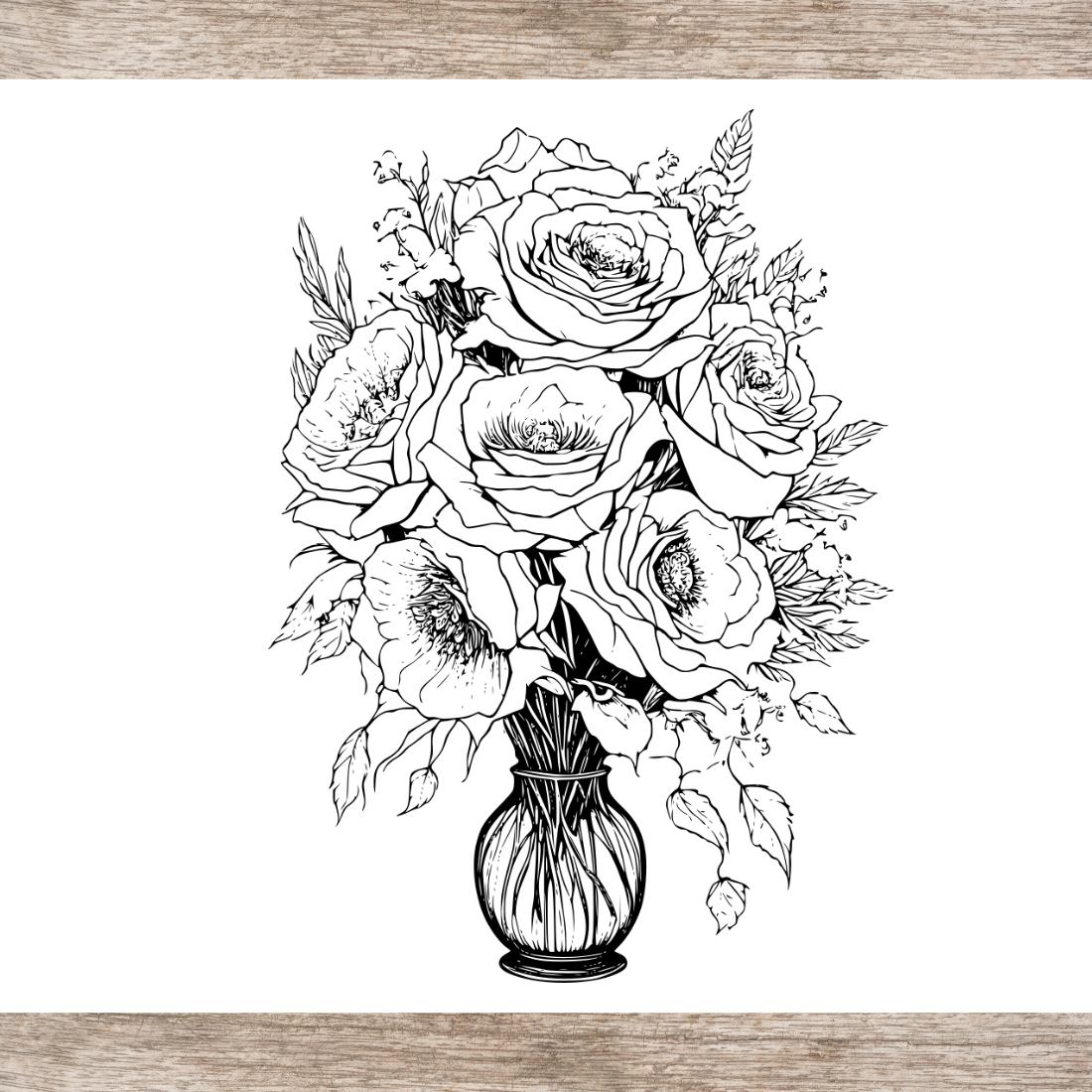 Flower Drawing Floral Coloring Pages Bundle For Adults (SVG and PNG) preview image.