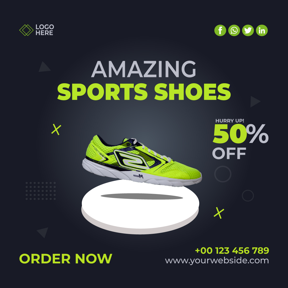 Shoes social media post template preview image.
