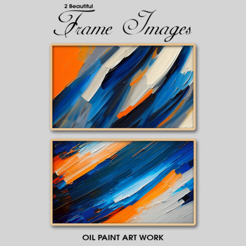 Stunning Wall Art Duo: 2 Oil Paintings in Blue, Jade, Orange, and Grey, with Sharp Lines and Blended Tones cover image.