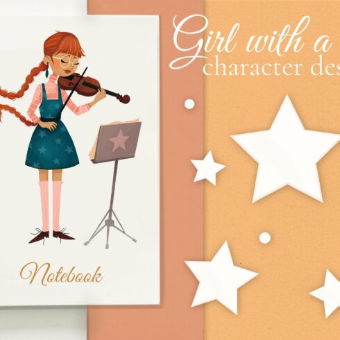 Girl with a violin character design cover image.
