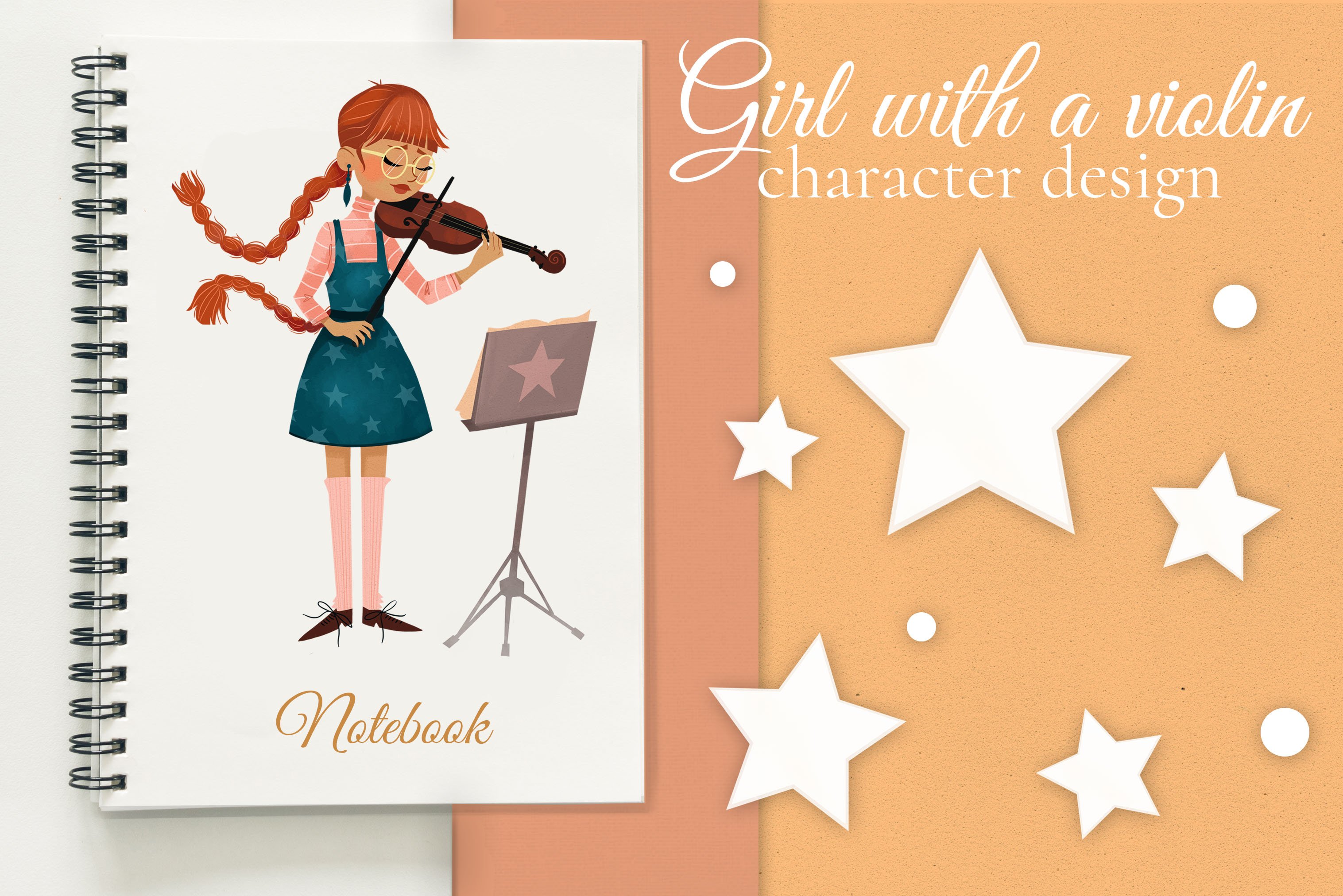 Girl with a violin character design cover image.