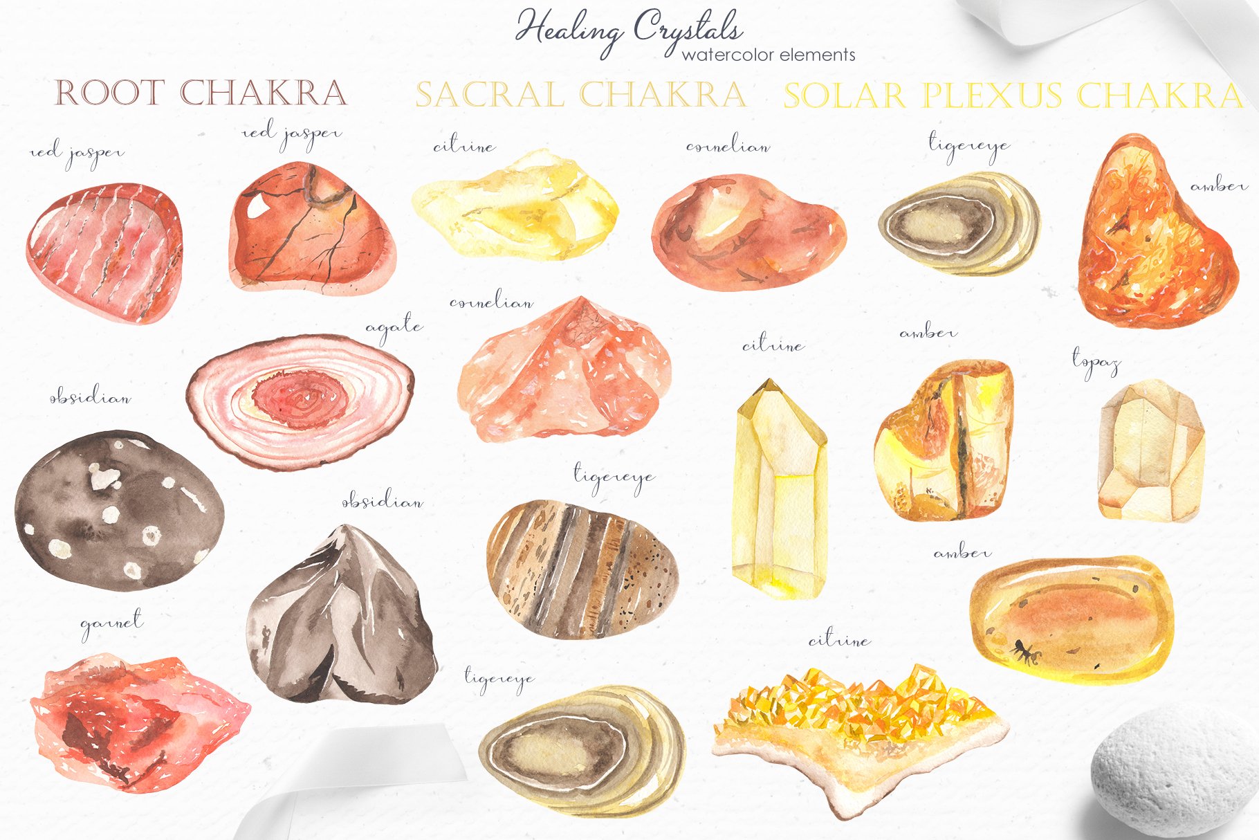 Healing crystals watercolor preview image.