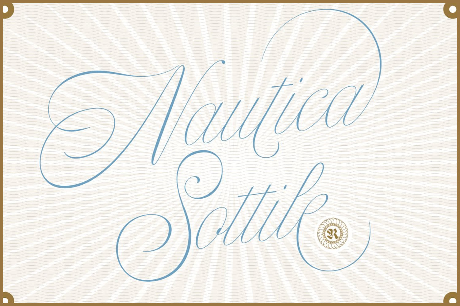 Blue text Nautica Sottile on beige background.