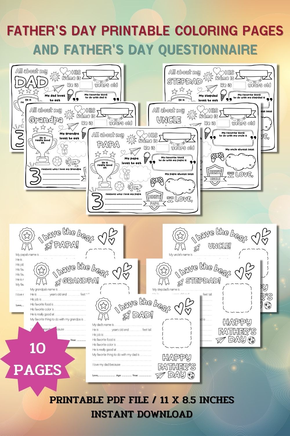 Fathers Day Gifts, All About My Dad Printable Coloring pages pinterest preview image.