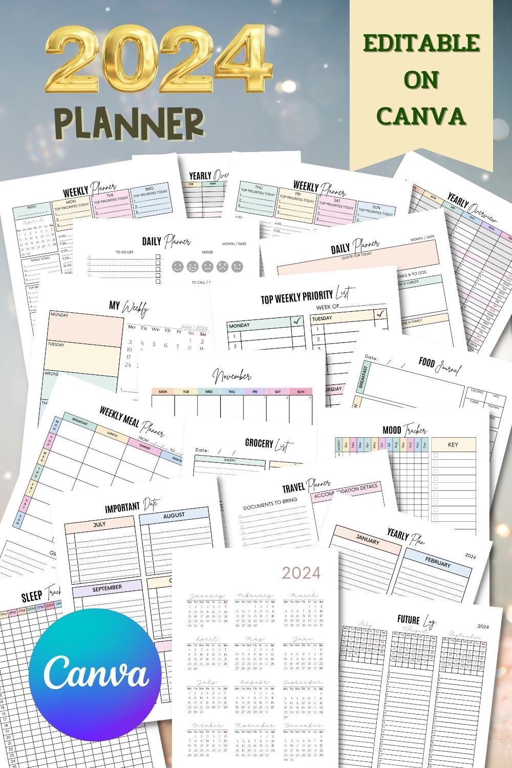 CANVA 2023 Planner Templates pinterest preview image.