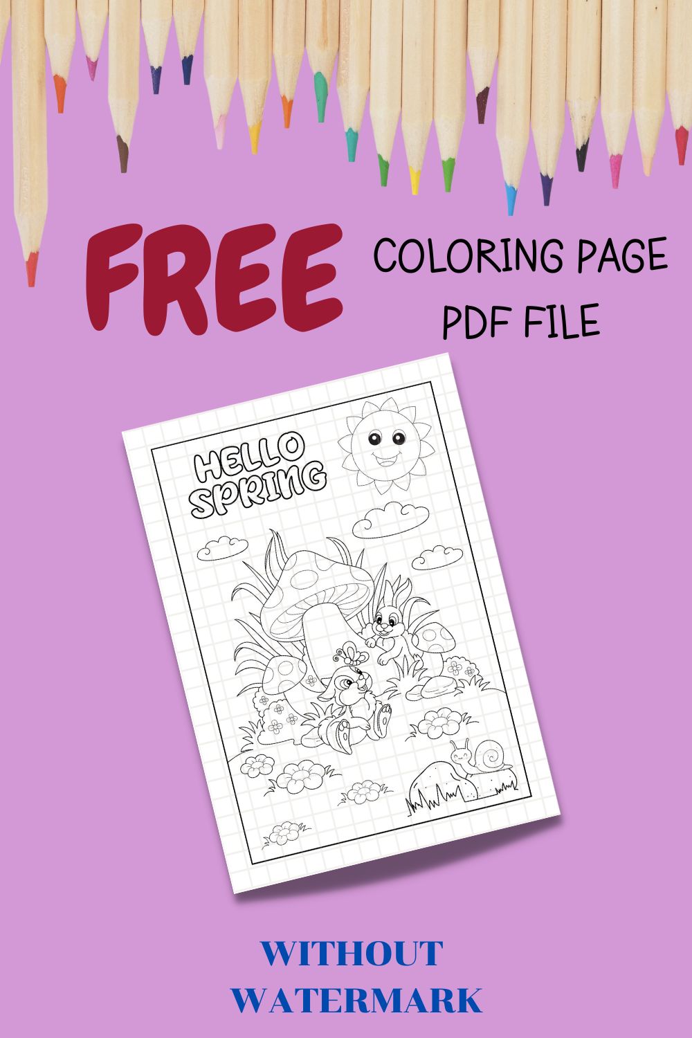 FREE HELLO SPRING COLORING PAGE pinterest preview image.