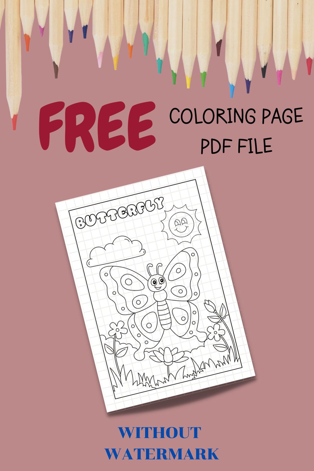 FREE BUTTERFLY COLORING PAGE pinterest preview image.