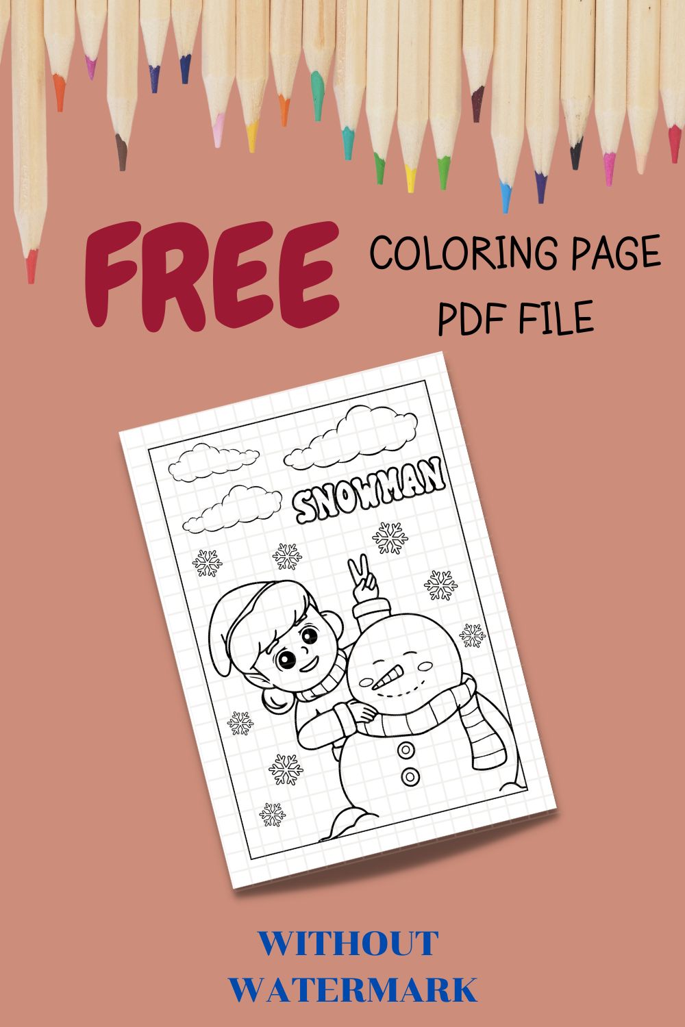 FREE SNOWMAN COLORING PAGE pinterest preview image.