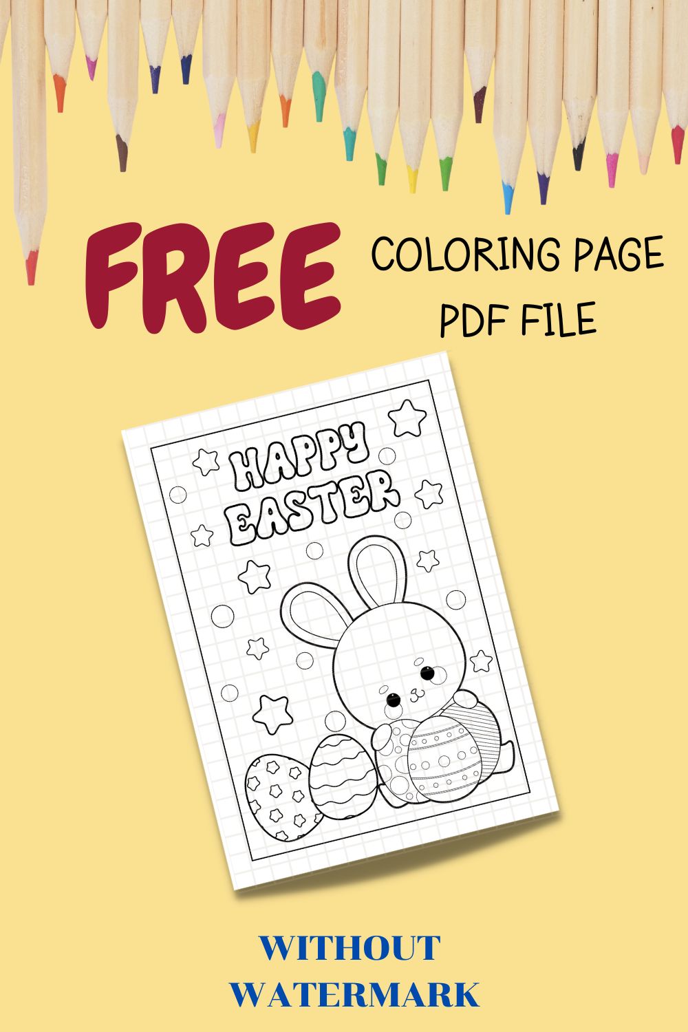 FREE HAPPY EASTER COLORING PAGE pinterest preview image.