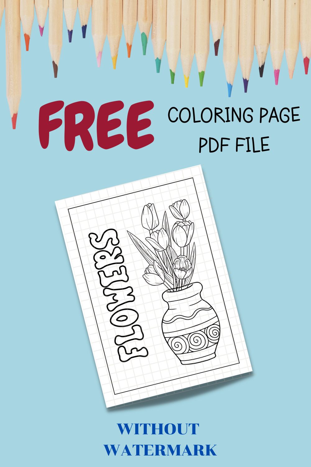 FREE FLOWER COLORING PAGE pinterest preview image.