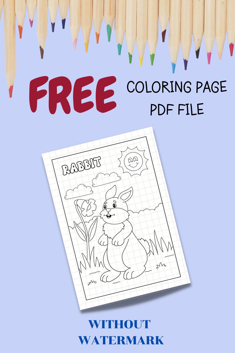 FREE RABBIT COLORING PAGE pinterest preview image.