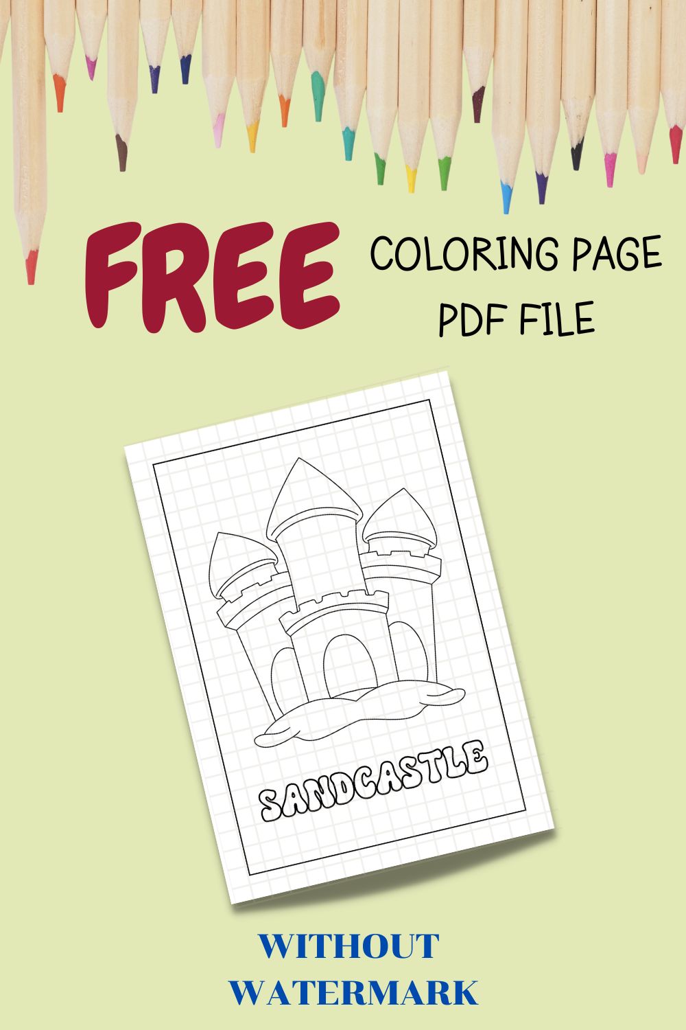 FREE SANDCASTLE COLORING PAGE pinterest preview image.