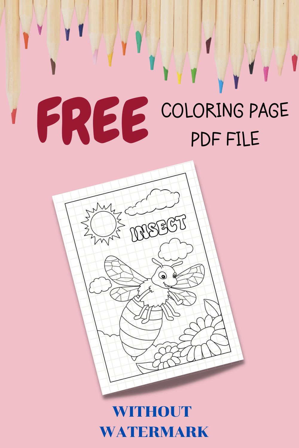 FREE INSECT COLORING PAGE pinterest preview image.