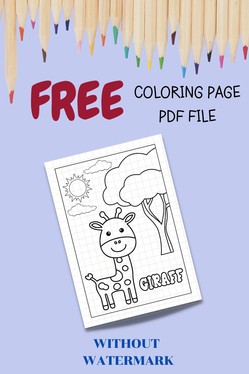 FREE GIRAFF COLORING PAGE pinterest preview image.