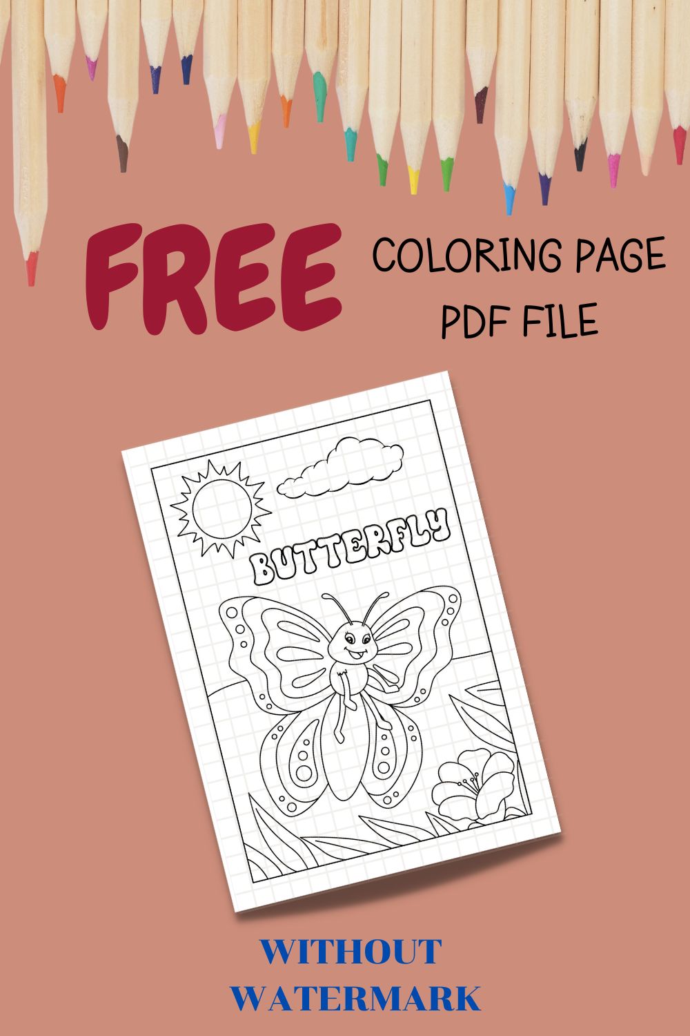 FREE BUTTERFLY COLORING PAGE pinterest preview image.