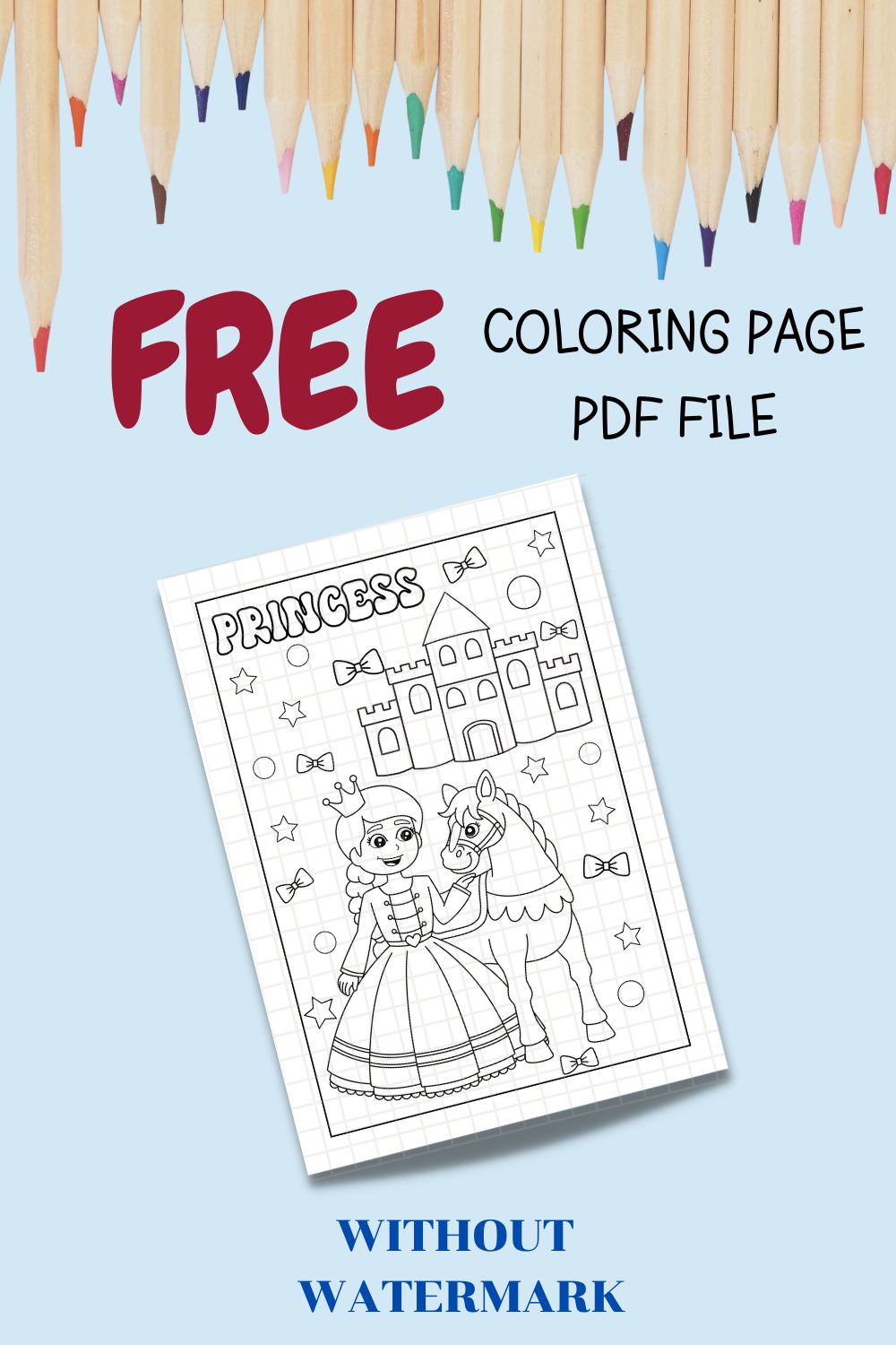 FREE PRINCESS COLORING PAGE pinterest preview image.