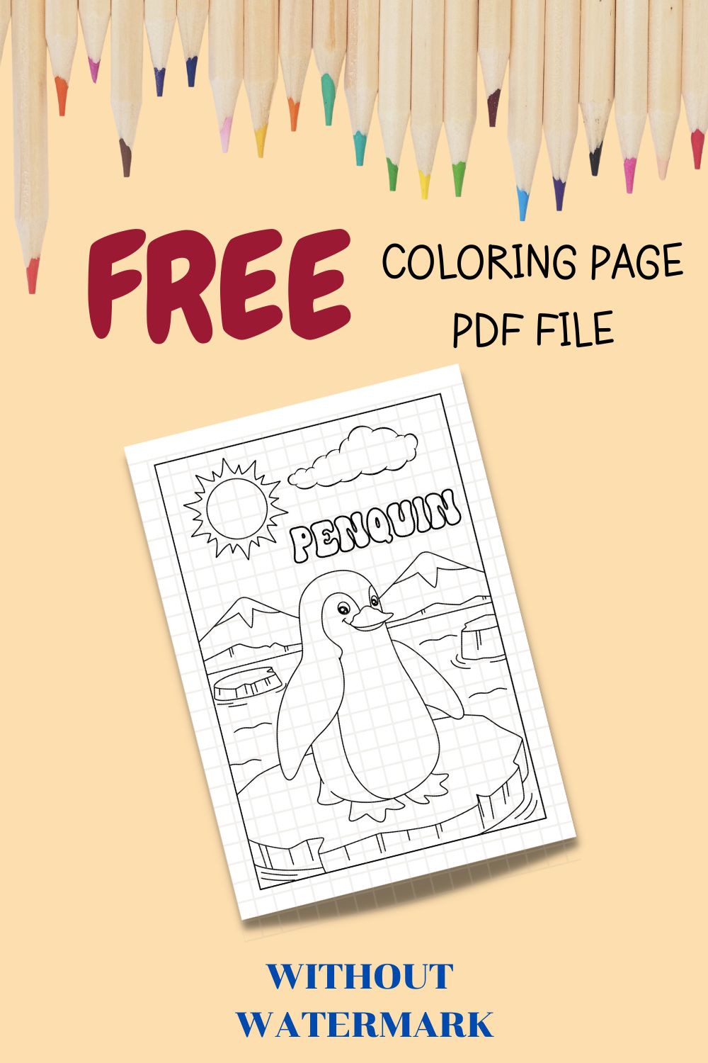 FREE PENQUIN COLORING PAGE pinterest preview image.