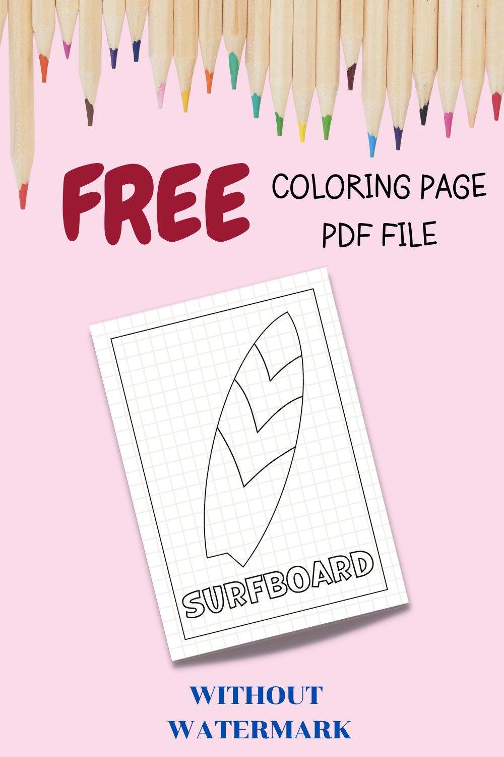 FREE SURFBOARD COLORING PAGE pinterest preview image.