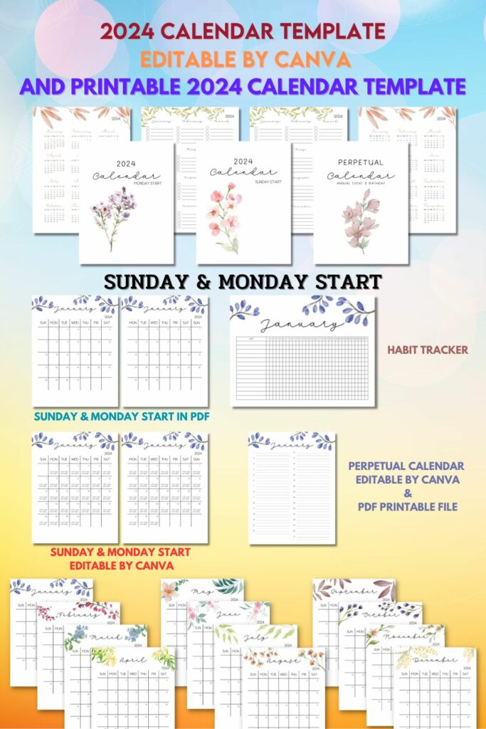 2024 Calendar Template Editable by Canva - MasterBundles