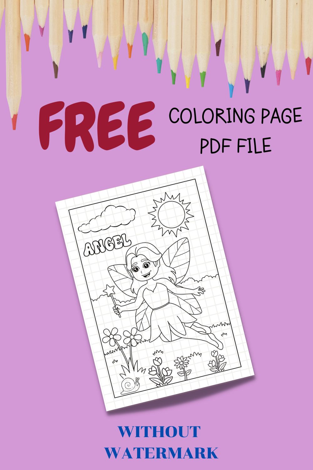 FREE ANGEL COLORING PAGE pinterest preview image.