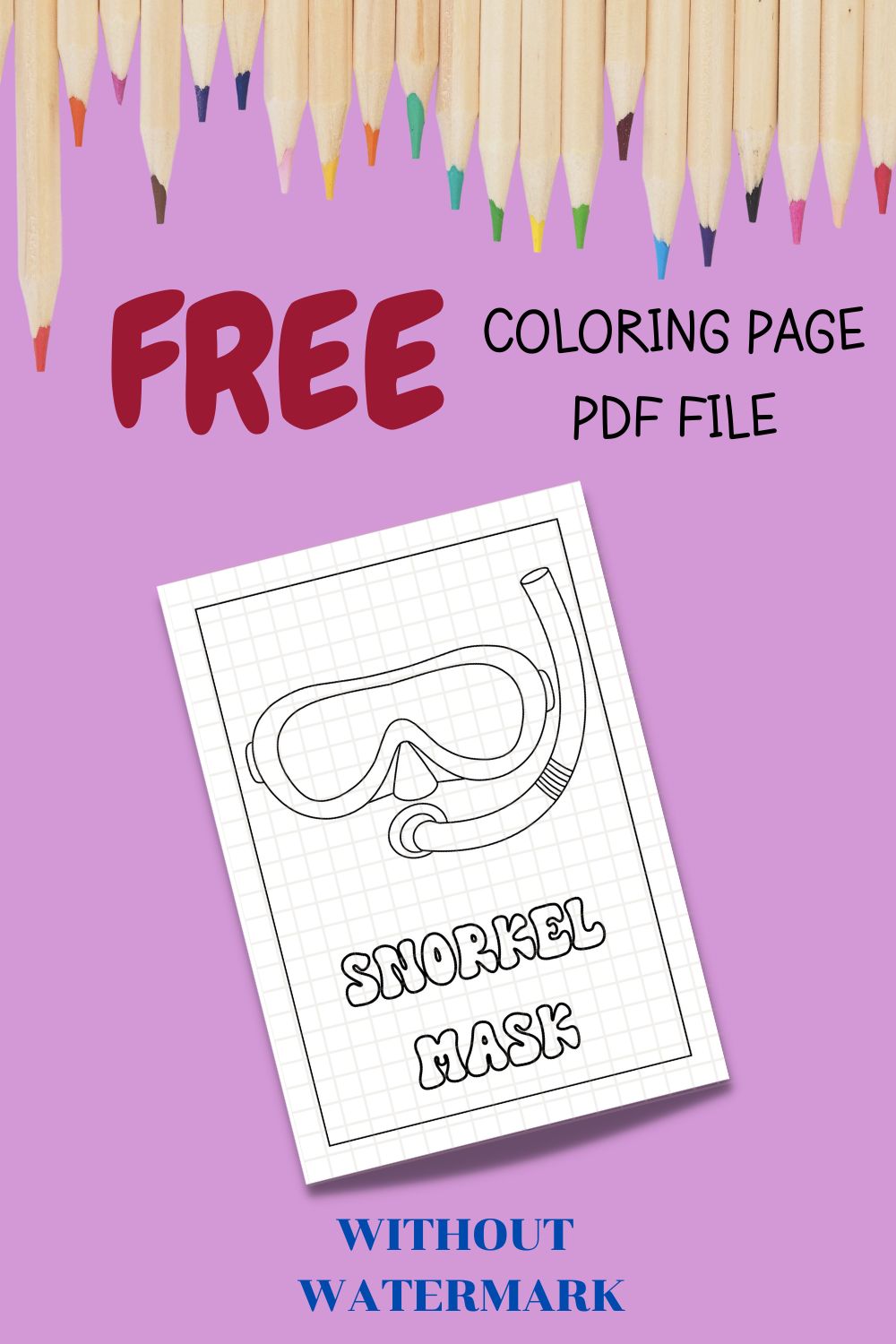 FREE SNORKEL MASK COLORING PAGE pinterest preview image.