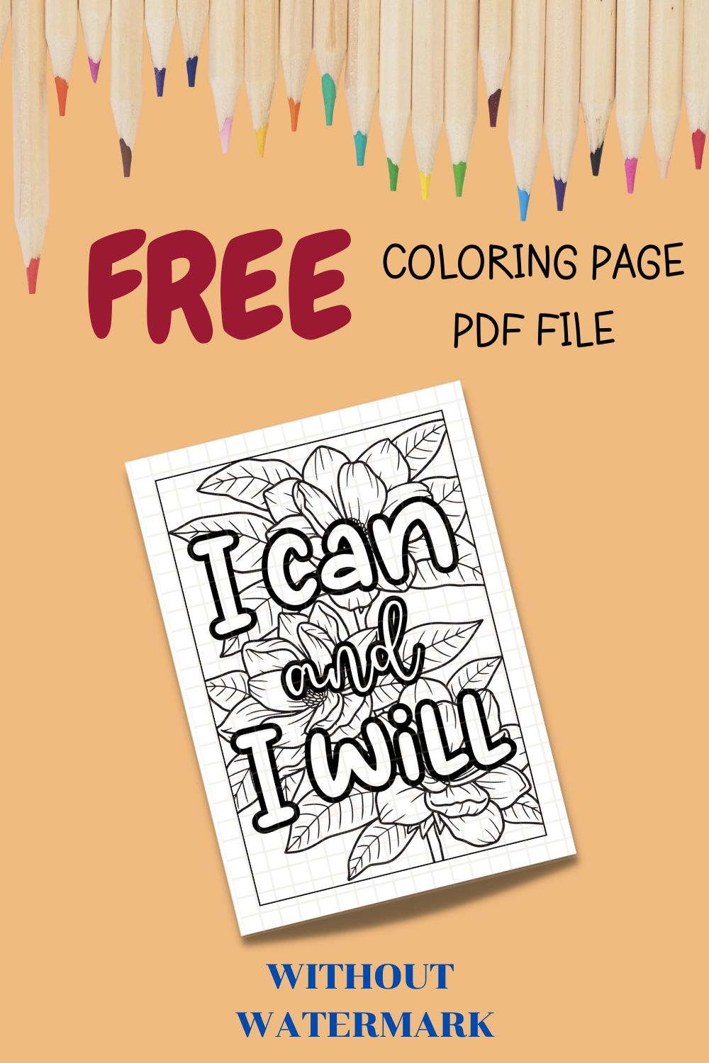 FREE MOTIVATION QUOTE COLORING PAGE pinterest preview image.