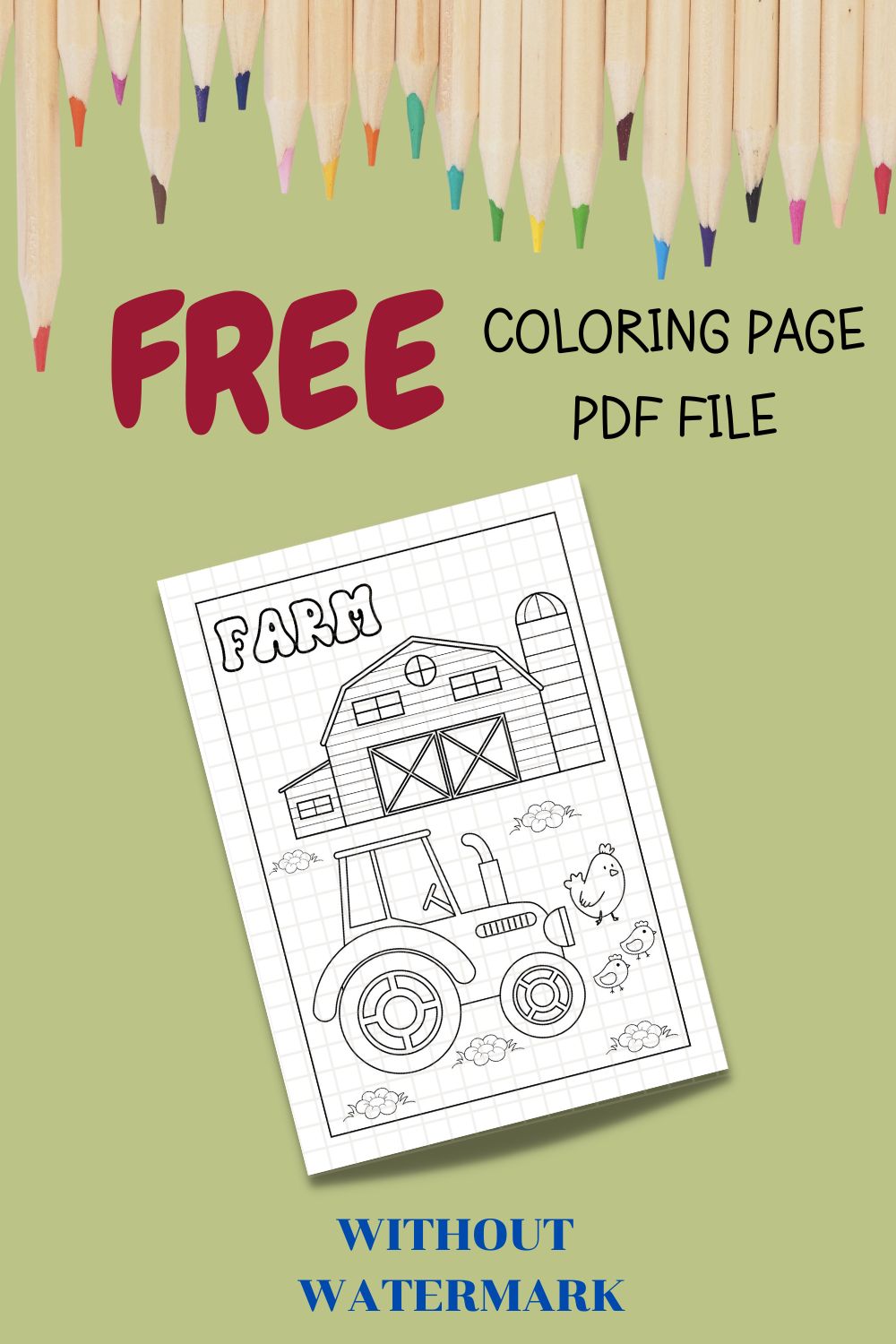 FREE FARM COLORING PAGE pinterest preview image.