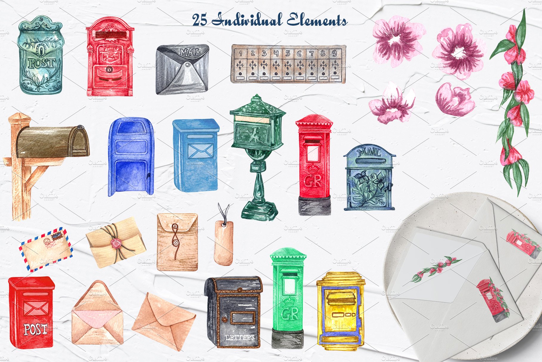 Mailbox Watercolor Clipart preview image.