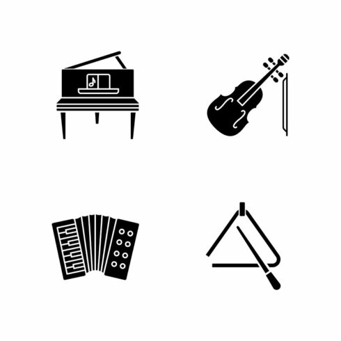 Music performance black glyph icons cover image.