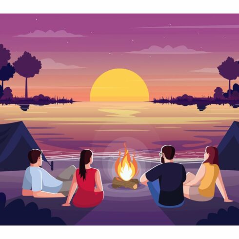 Beach camping night illustration cover image.