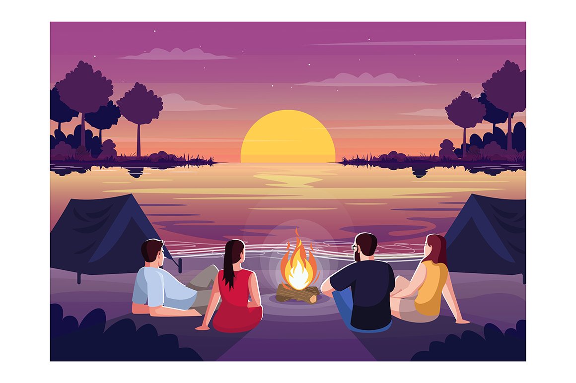 Beach camping night illustration cover image.