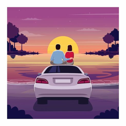 Drive in beach semi illustration cover image.