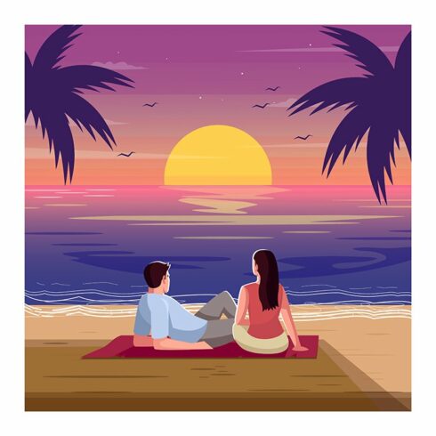 Romantic sunset semi illustration cover image.