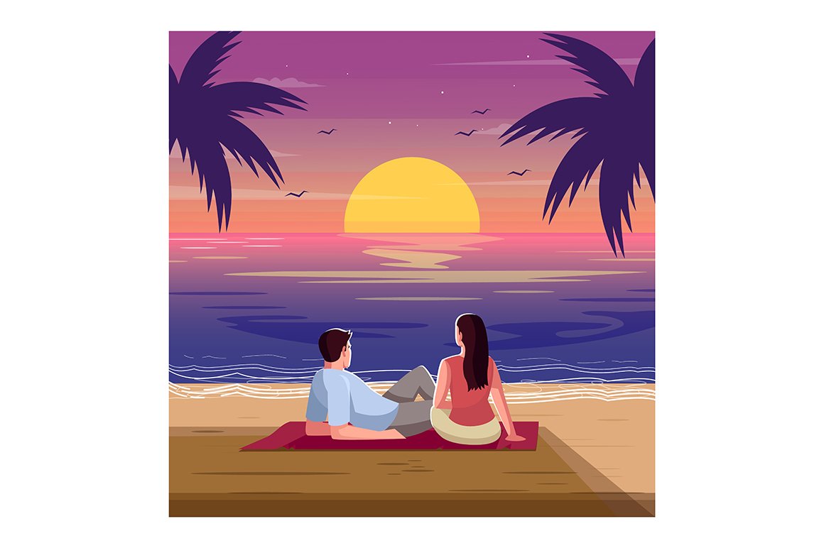 Romantic sunset semi illustration cover image.