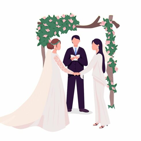 Brides at wedding flat characters cover image.