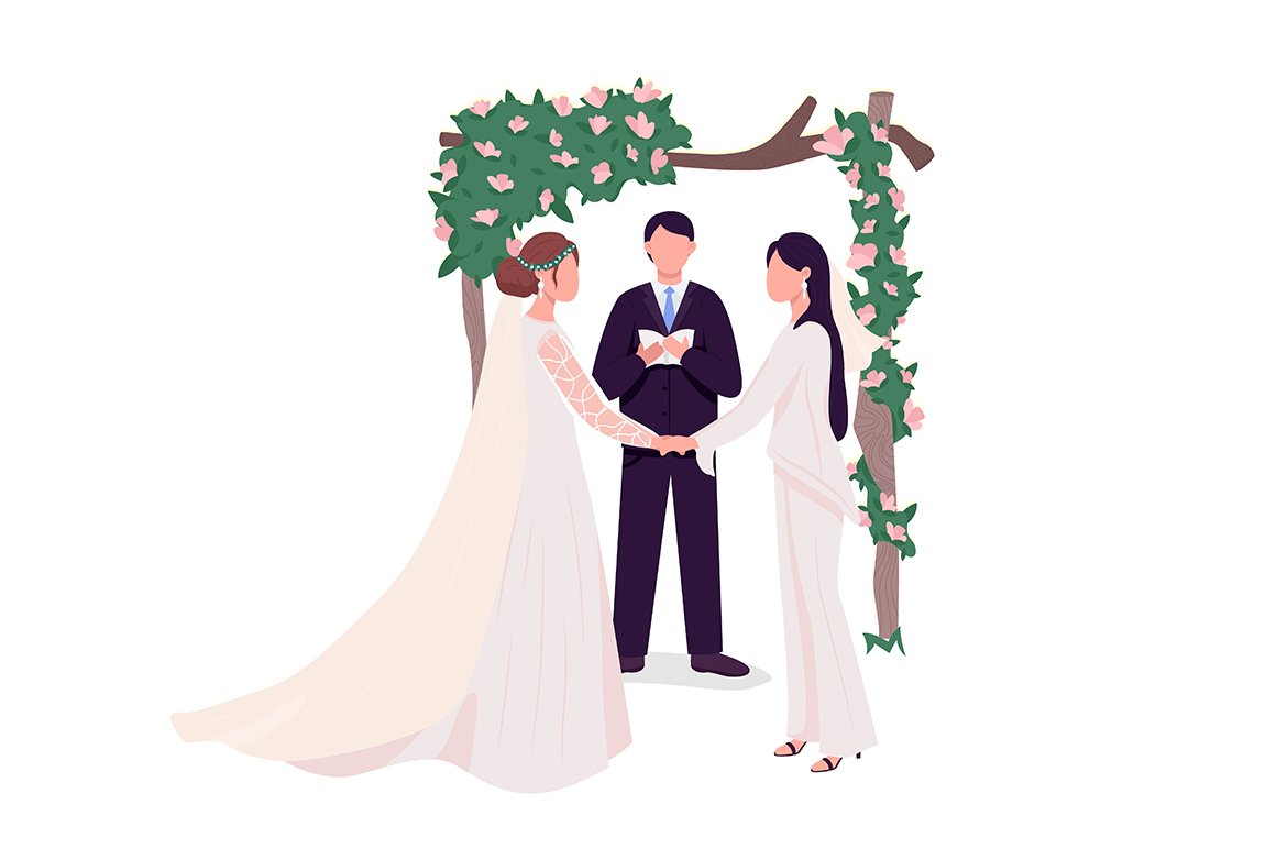 Brides at wedding flat characters cover image.