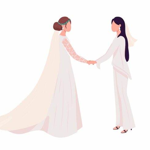 Brides holding hands flat characters cover image.