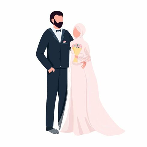 Newlyweds stand together characters cover image.