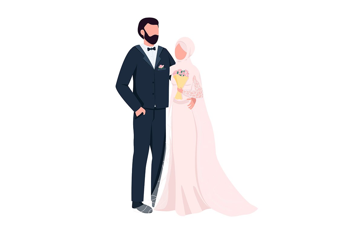 Newlyweds stand together characters cover image.