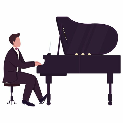 Young man playing grand piano cover image.