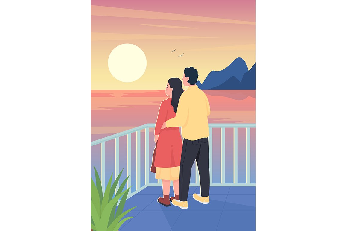 Couple watching romantic sunset cover image.