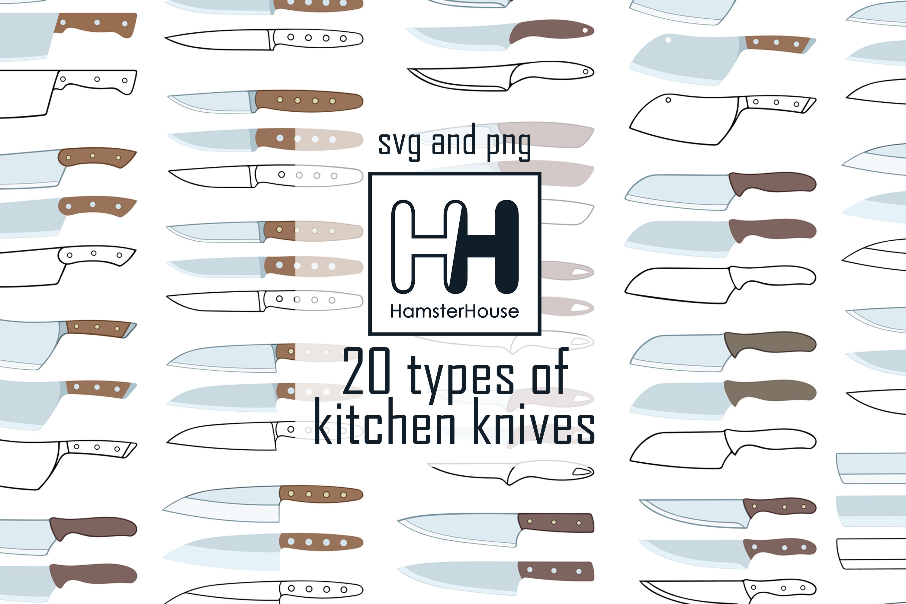 20 types of kitchen knives cover image.