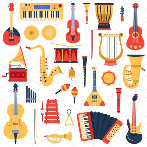 Music instruments. Musical classical cover image.